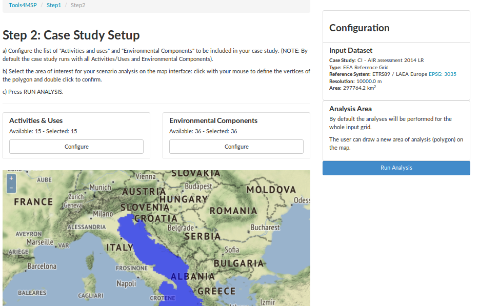 Step 2: Case study setup page